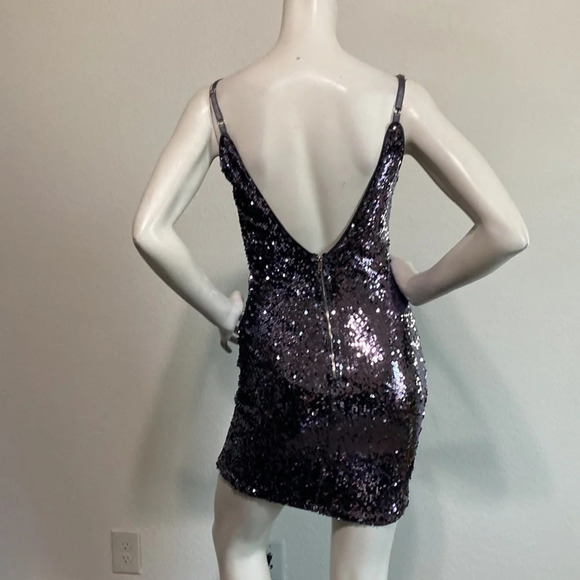 Lulus Purple Iridescent Sequin V-Neck Adjustable Strap Mini Dress Size XS - Picture 5 of 6
